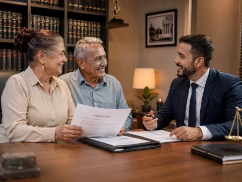 Casal de idosos em atendimento humano com advogado previdenciário